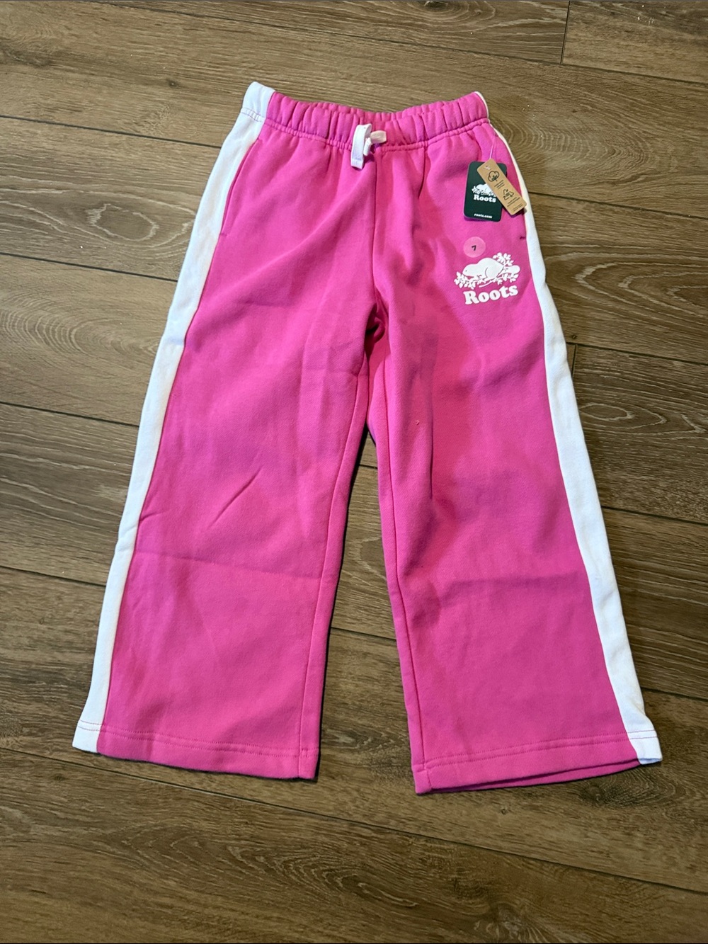 Roots Hot Pink and White Girls Wide Leg Sweatpants